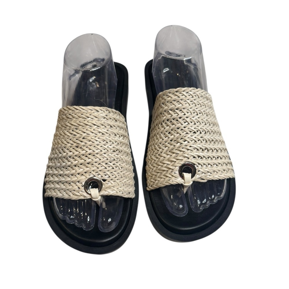 Ali MacGraw Woven Raffia Slide Sandals  | Boho Resort Chic | Size 9 (est.) - Picture 2 of 6